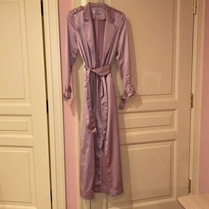 House Of CB long pink silk trench coat in size XS